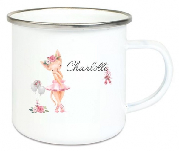♥ zauberhafte Tasse Emailletasse Ballerina Kätzchen Boho Name,  Wunschname, KITA Kindergarten, Einschulung, Dankeschön, Abschied, Jubiläum, Geschenk, Becher von Lüttentüddel